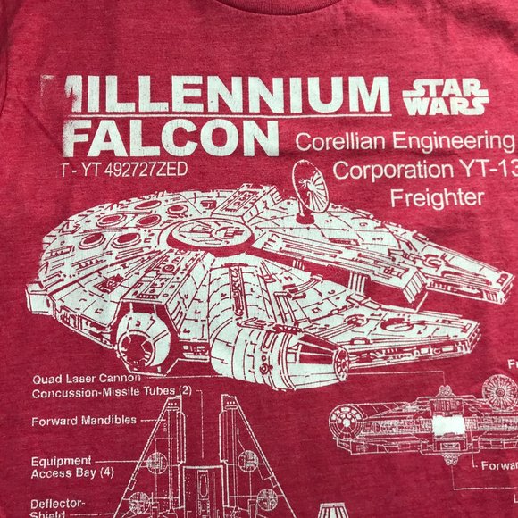 STAR WARS Millenium Falcon T Shirt Short Sleeve Crew Neck. Red Size Men's Small - Picture 9 of 9